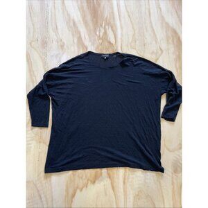 Eskandar Tunic Top Womens One Size Black Linen Tee